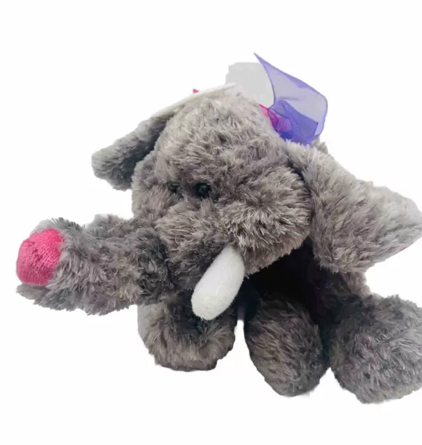 Walmart Grey Elephant Plush Soft Bean Filled Floppy Toy Pink Heart Ears Tail 10"