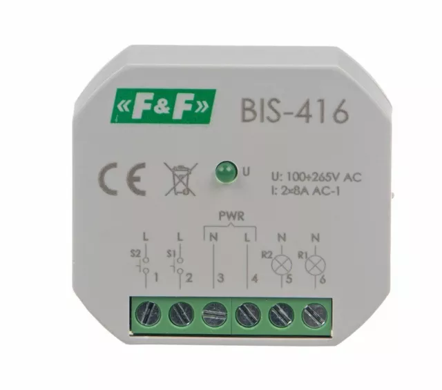 F&F BIS-416-230V Bistabiles Relais Stromstoßrelais Beleuchtung Licht LED 2x NO 2