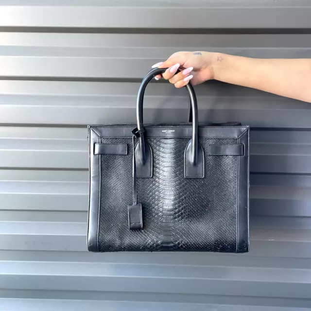 SAINT LAURENT Black Python Embossed Leather Small 'Sac De Jour' Tote - $3k