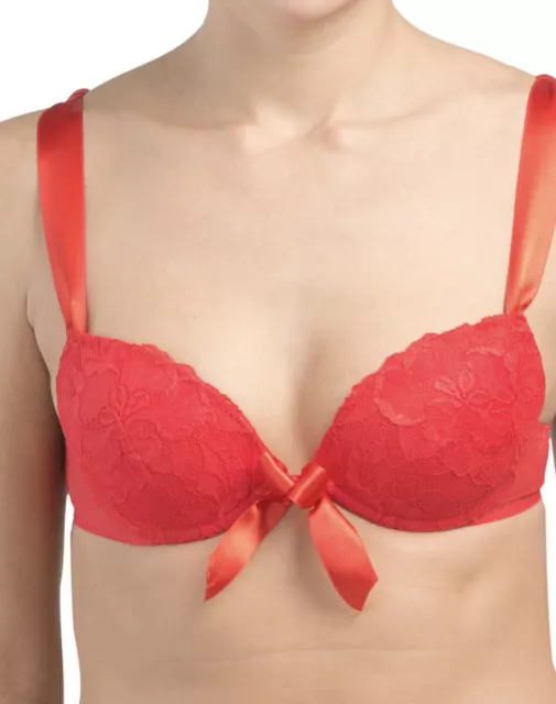 Cosabella X Erin Fetherston Red Lace Bra Sz 34C Underwire Push Up Bow Italy $110