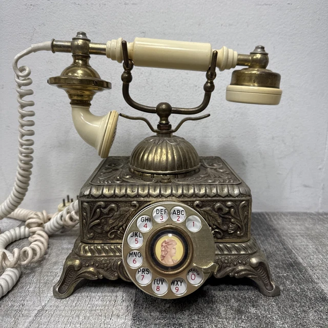 Old Dial VINTAGE FRENCH VICTORIAN Solid Rotary Dial Phone Ivory-Brass Colored ...