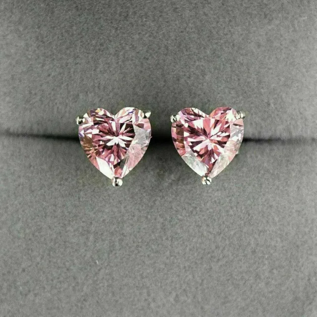 14K TWO MICRON White Gold 1.50 Ct Heart Pink Sapphire Lab-Created Stud ...