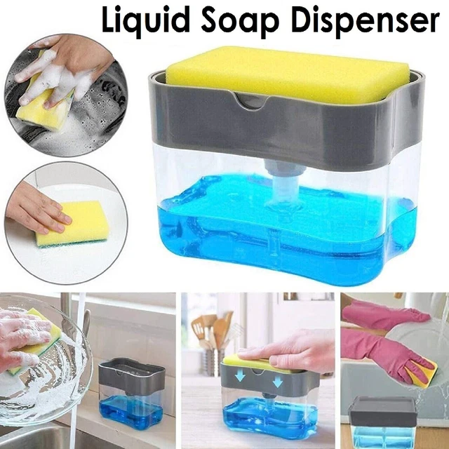 Liquid Soap Pump Dispenser and Sponge Holder for Kitchen Sink Caddy Organizer