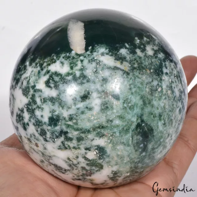 4890 Cts Natural White Green Moss Agate Gem Sphere Crystal Healing Mineral 3.6" 2