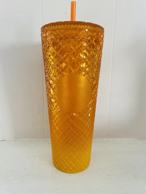 Starbucks 2022 Summer Orange Mango Ombre Jeweled Studded Tumbler 24oz Venti Cup