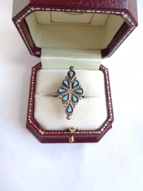 Vintage ZUNI Old Pawn Sterling Silver Turquoise Ring sz 6