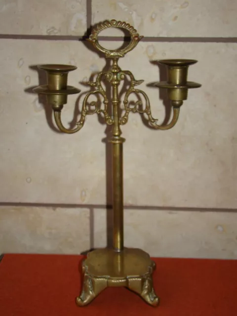 Vintage Brass/Bronze Victorian Style Footed 2 Arm Candle Holder  12"Tall