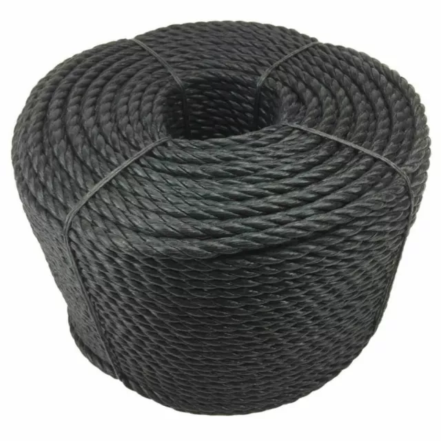 10mm Black Polypropylene Rope x 100 Metres Coil Poly Rope Coils 3 Strand Nylon