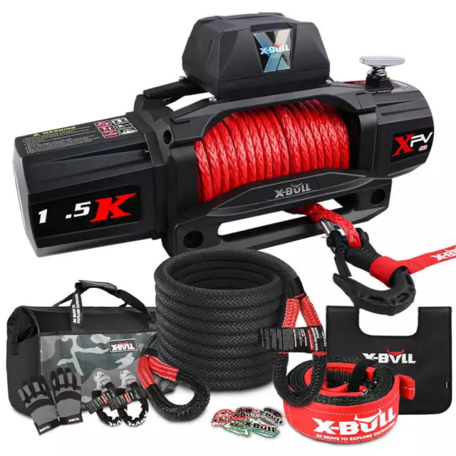 X-BULL 4WD Recovery Kit Kinetic Recovery Rope With 14500LBS Electric Winch 12V W