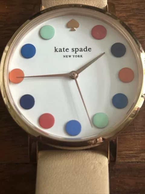 Kate Spade Cream Leather Strapped Watch. Multicoloured Metro Dot.
