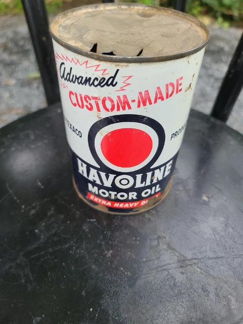 HAVOLINE MOTOR OIL QUART CAN Empty VTG 1950's All METAL QT. TEXACO INC.