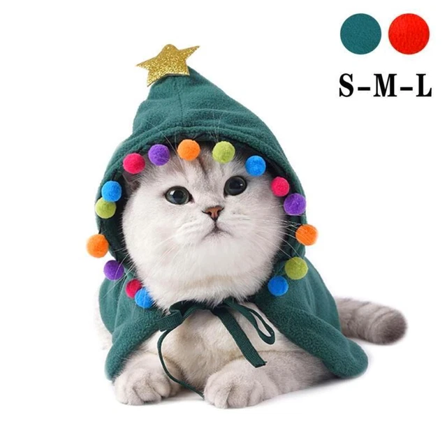 Colorful Hooded Puppy Coat with Festive Cat Costume - Pet Christmas Outfit