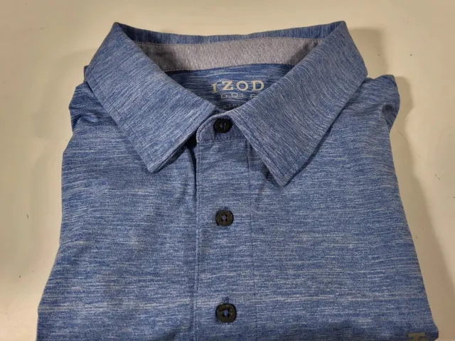 IZOD Mens Golf Shirt Polo with Stretch Light Blue Fleck Striped Size 2XL