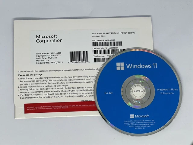 MICROSOFT WINDOWS 11 Home 64bit Vollversion DVD - Lizenz Deutsch *NEU ...