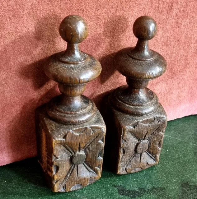 2 Rosette wood carving post finial topper Antique french architectural salvage 5