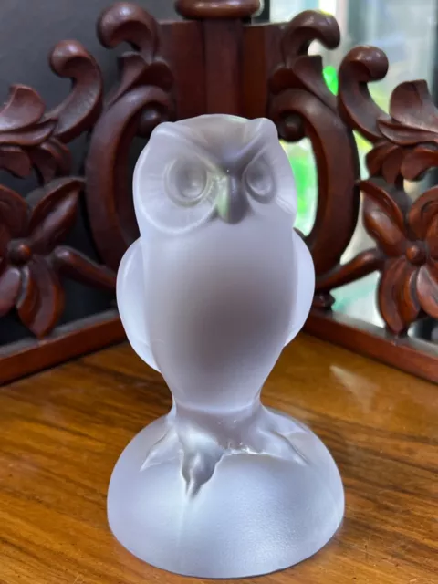 Vintage Sevres Crystal France Wise Owl Sculpture Figurine Frosted Glass Signed