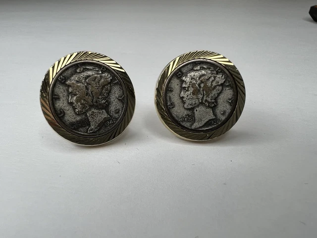 Vintage Mercury Silver Dime Cufflinks 1936 1942