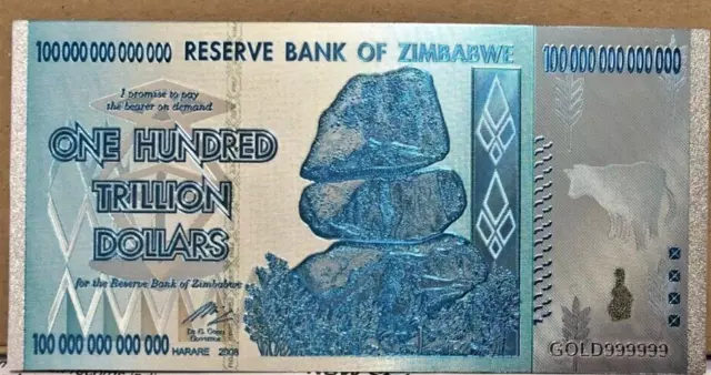 Zimbabwe 100 Trillion Dollar Banknote GREAT GIFT IDEA EDUCATIONAL HYPERINFLATION