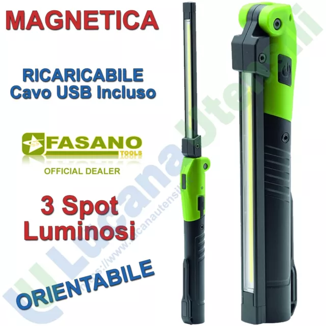 Lampada LED Ricaricabile Officina FASANO Portatile Magnetica Orientabile FGA 207