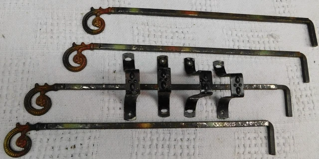 4 Vintage Victorian Art Deco Swing Arm Curtain Rods-2 PAIRS+ 4 BRACKETS