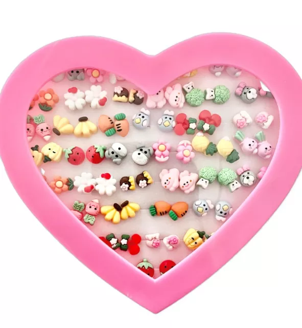 36 Pairs Tiny Cute Multicolor Acrylic Post Earrings For Girls Heart Box Cracked