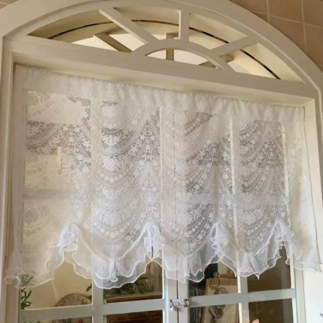 Lace Mesh Window Curtain Voile Net Ruffle Valance Beaded Trim Living Room Door