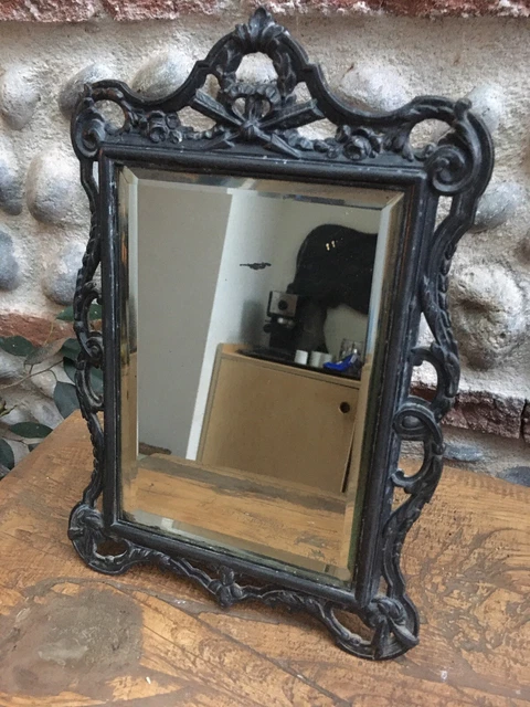 très beau miroir Biseauté À poser cadre étain Ancien Decor 1930 Metal Sculpté