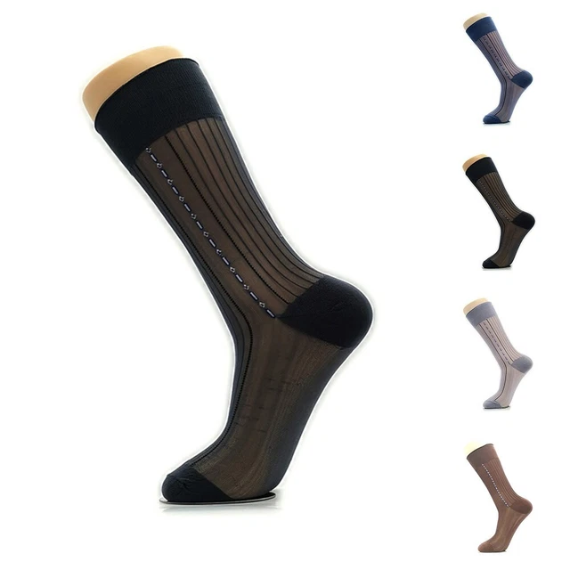 Men's Socks Knee High Striped Ultra Thin Business Casual Nylon Spandex