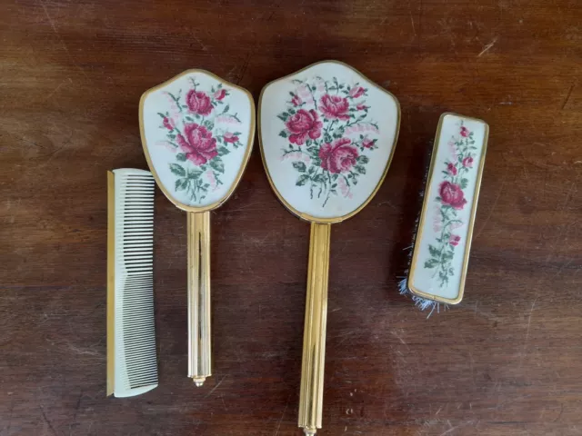 Set Toilette Spazzole Pettine specchio Vintage Anni 60 Nuovo