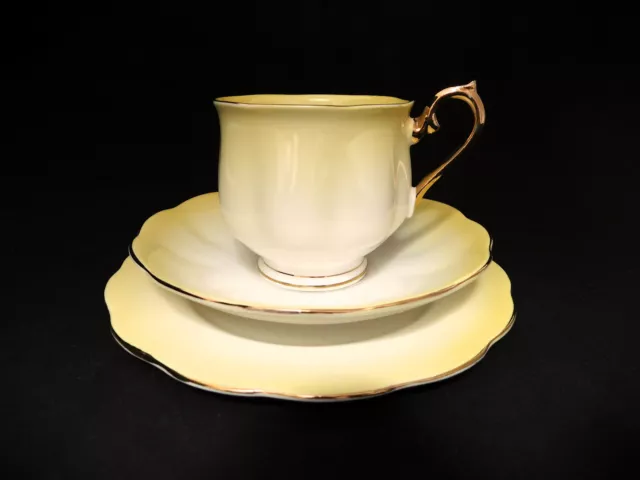 Vintage Royal Albert Bone China Rainbow Yellow Trio Tea Cup Saucer Plate Hampton