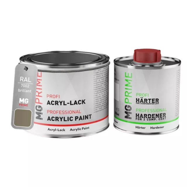 RAL 7002 Gris olive Peinture acrylique brillante Pot de 0,75 litre durcisseur