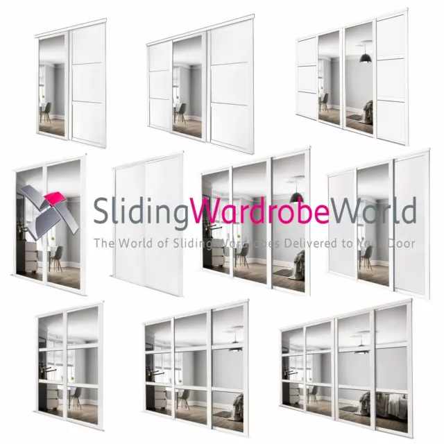 Shaker WHITE & Mirror SpacePro Sliding Wardrobe Door Kits & tracks (All sizes)