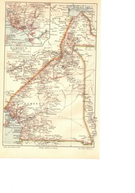 Kamerun, Afrika, alte historische Landkarte, Lithographie um 1900 (L195)