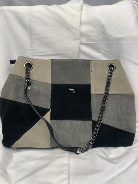 Emma Fox Black/gray Leather and big Suede Handbag Satchel Bag Never used
