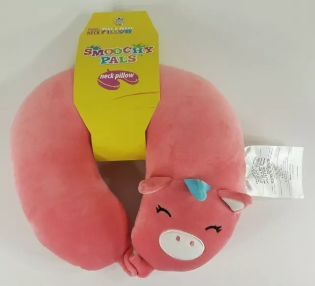 NWT Smoochy Pals pink pig Animal travel neck pillow with snap pigicorn unicorn