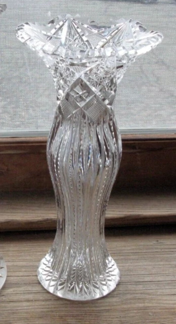 FINE ANTIQUE ABP AMERICAN BRILLIANT PERIOD CUT GLASS Vase Zipper Sawtooth SO16