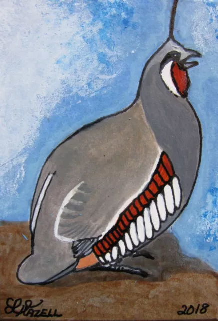 A626  ''On Sale''   Original Acrylic Aceo Painting By Ljh  "Quail"    Bird