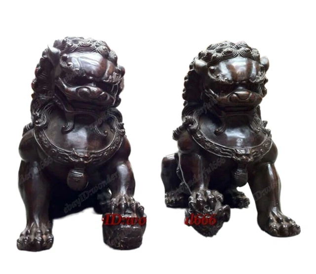 Collectables Bronze Fengshui Door Guardian Lion Fu Foo Dogs Pair Statue Big 20cm