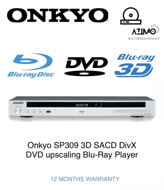 Onkyo SP309 3D DivX DVD USB upscaling Blu-Ray Player Silver s