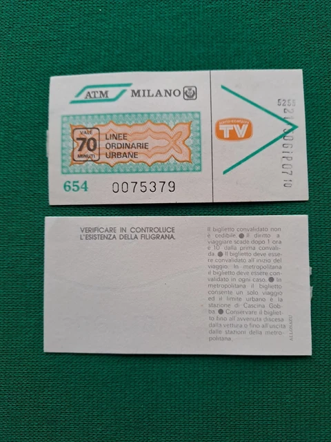 Biglietto ATM Milano, urbano 70 min. (Rif S01) logo TV Sorrisi e Canzoni arancio
