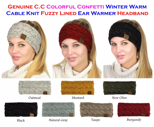 NEW! CC Head Band Colorful Confetti Cable Knit FUZZY LINED Ear Warmer Head Wrap