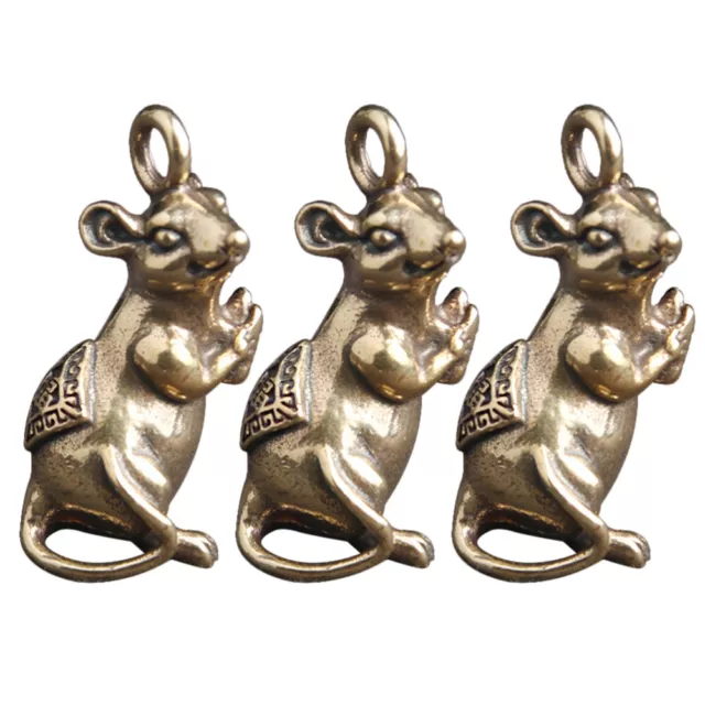 Vintage Rat Keychains - Set of 3 - Feng Shui Animal Pendant-BH