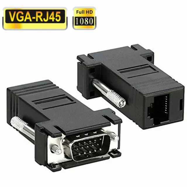 2x VGA Male to Network Adaptor Extend Video over Network Cat5e Ethernet RJ45 VGA