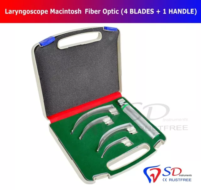 Fiber Optic Macintosh Laryngoscope Set With 4 Blades & Handle Diagnostic Set UK