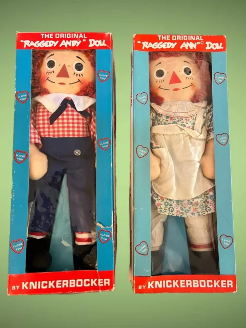 VINTAGE KNICKERBOCKER THE ORIGINAL RAGGEDY ANN & ANDY DOLLS w/ORIGINAL BOXES