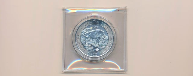 1 1/4oz, 2016,  $8 Pure Silver Canada Coin, Bison, 999 Silver