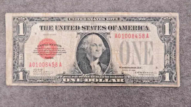 1928 One Dollar Bill $1 RED SEAL United States Note Circulated