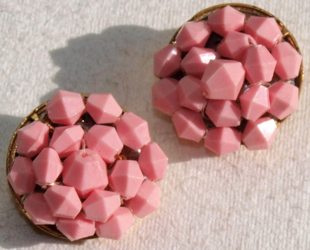 Earrings Jewelry Fashion Vintage Pink Clips Ear GDR 50er 60er Angular Beads