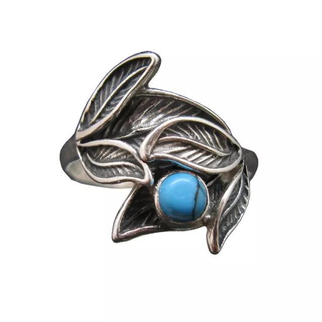 Handmade Sterling Silver Floral Ring With Turquoise Genuine Solid Stamped 925