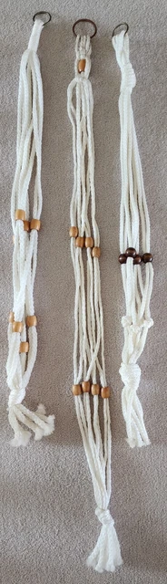 Vintage Boho Chic Wood Beaded Macrame Jute Tasseled Plant Hangers 34”-42” Lot